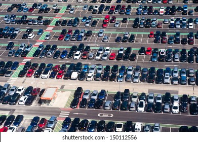 Aerial View Of Airport Crowded Parking Lot Full Of Cars