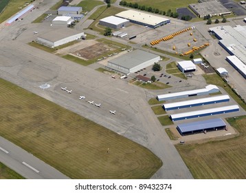 Aerial View Of The Airport Hangars  In Brantford Ontario,  View Of The Newly Constructed Private Aircraft Hangers