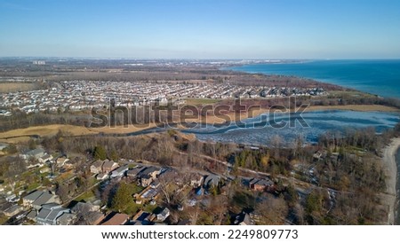 Aerial view of Ajax Ontario waterfront on the coast of Lake Ontario by Paradise Park