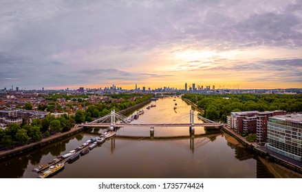 Aerial View Of Albert Bridge And Central London, UK