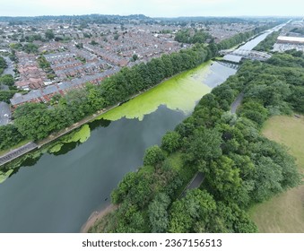 An aerial view of algal bloom on the Manchester Ship Canal - Shutterstock ID 2367156513