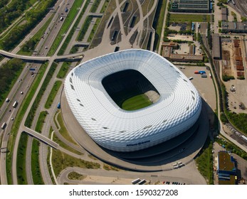 Aerial View Of The Allianz Arena, Munich, Bavaria, Germany, Europe