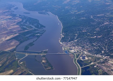 Aerial View Of Alton Illinois And The Clark Bridge