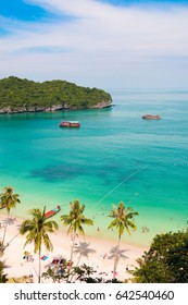 Aerial view of amazing tropical beach. Angthong Marine Park, Thailand.