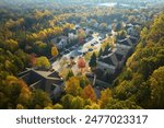 Aerial view of american apartment buildings in South Carolina residential area. New family condos as example of real estate development in USA suburbs