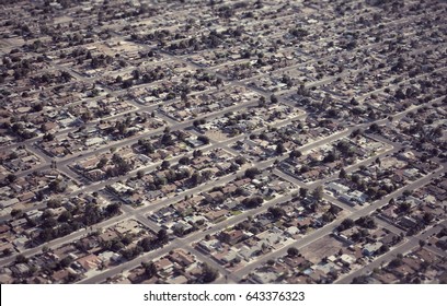 Aerial View Of American Suburbia With An Instagram Filter Effect.