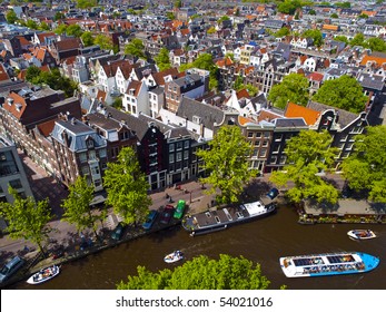 Aerial View Of Amsterdam City In A Beautiful Sunny Day