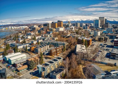 Aerial View of Anchorage, Alaska in Spring