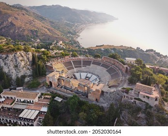 Aerial View Of The Ancient Greek Theatre Of Taormina, Sicily, Italy.