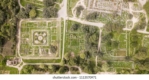 Aerial view of Ancient Olympia, a sanctuary in Elis on the Peloponnese peninsula
