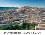 Aerial view of ancient small town of Calitri, near avellino, campania, italy