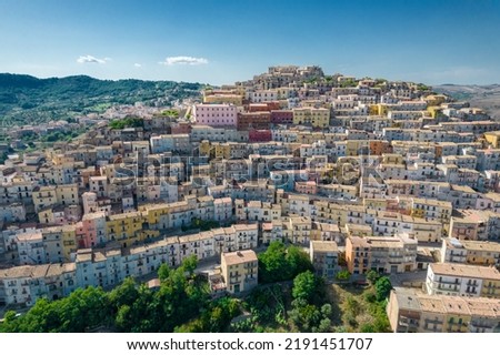 Aerial view of ancient small town of Calitri, near avellino, campania, italy