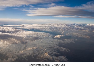 Aerial View - Andes Mountains, Sky And White Clouds