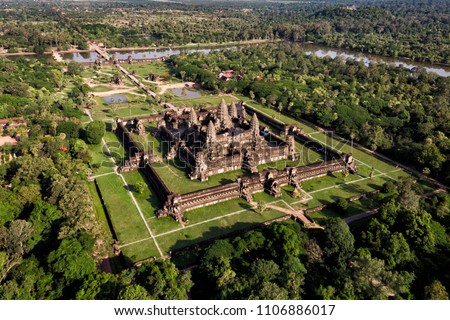 Aerial view of Angkor Wat temple, Siem Reap, Cambodia. 