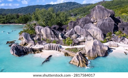 Aerial View Of Anse Source d'Argent Beach La Digue Seychelles
