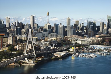 Aerial view of Anzac Bridge and downtown buildings in Sydney, Australia. - Shutterstock ID 10034965