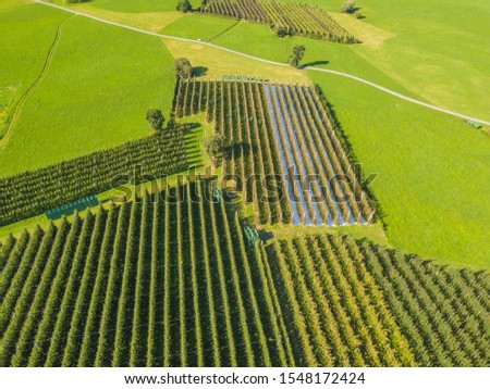 Similar – Image, Stock Photo Summer nature landscape aerial panorama. Foggy morning