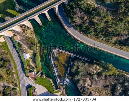 Aerial view of aqueduct for the canal de Carpentras at the Fontaine de Vaucluse in France