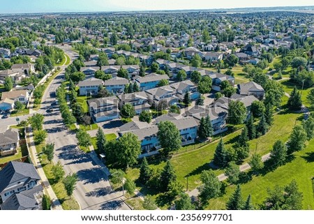 Aerial view of Arbor Creek which is a primarily residential neighbourhood located in northeast Saskatoon, Saskatchewan, Canada. It is mostly made up of low-density single detached dwellings. 