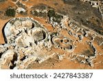 Aerial view of archaeological site, megalithic temple of mnajdra (mna jora), unesco world heritage site, malta, europe