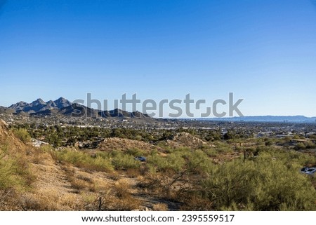 Aerial view of Arizona capital city of Phoenix from North Mountain Park Hiking Trails in the Evening