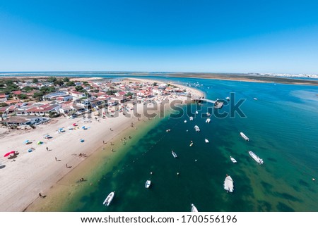 Aerial view of Armona Island, Ria Formosa, Algarve, Portugal.