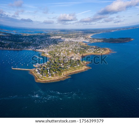 Aerial view of Arzon city in the Quiberon Bay near  the Gulf of Morbihan