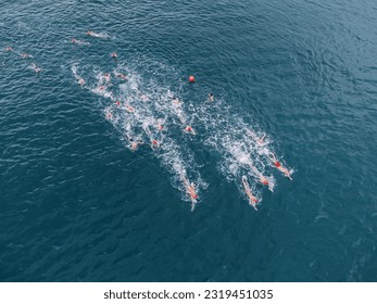 Aerial view of athletes at open water sea swimming competitions - Powered by Shutterstock