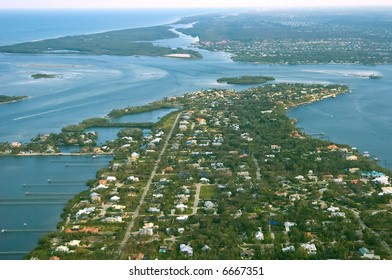 aerial view of atlantic intracoastal islands and st. lucie inlet looking from stuart florida southward