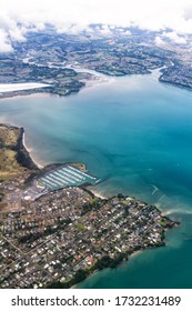 Aerial View Of Auckland City From The Landing Plane. New Zealand. Bird Eye View