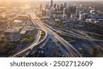 Aerial View of Austin, Texas Freeway System at Sunset