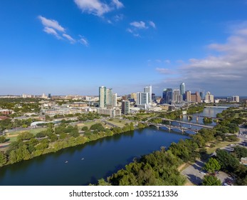 Aerial View Of Austin, Texas, Skyline And Lady Bird Lake