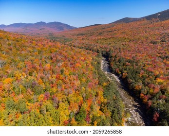 Aerial View Of Autumn Forest And Mountain In New England