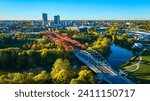 Aerial View of Autumnal Fort Wayne Skyline with MLK Bridge and River