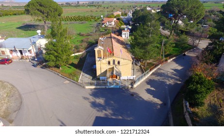 Aerial View Of Avlona Village , Omorfo District, Northern Cyprus. Bird's Eye View Of Traditional Houses, Church Countryside. Gayretköy ün Havadan Görünümü. Güzelyurt