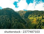 Aerial view Ayder Plateau in Camlihemsin, Rize. Famous touristic a place. Ayder Plateau in the Black Sea and Turkey.