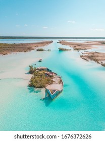 Aerial View Of Bacalar Lagoon, Near Cancun, In Riviera Maya, Mexico