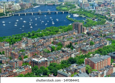 Aerial view of Back Bay, Charles River and Longfellow Bridge, Boston, MA, USA