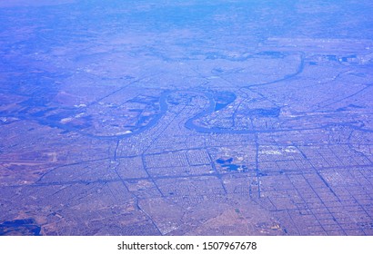 Aerial View Of Baghdad, The Capital Of Iraq Located Along The Tigris River