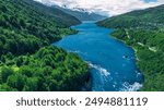 Aerial view of the Baker River with its turquoise waters