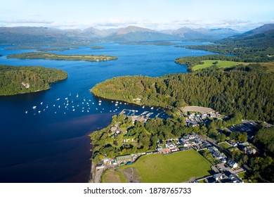 Aerial View Of Balmaha Scottish Village At Loch Lomond