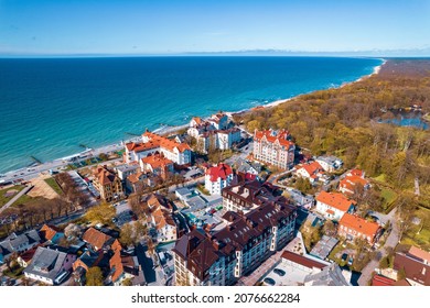 Aerial View Baltic Sea City Zelenogradsk Kaliningrad Russia Summer Sunny Day.