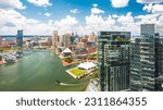 Aerial view of Baltimore Inner Harbor and skyline. Baltimore is the most populous city in the U.S. state of Maryland