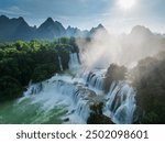 Aerial view of Ban Gioc waterfall. The largest waterfall in Southeast Asia.