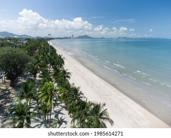 Aerial view of Bang Saen beach in Chonburi province in Thailand .