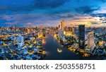 Aerial view of Bangkok city at twilight, Thailand.