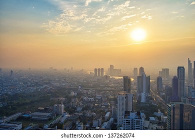 Aerial View Of Bangkok At Sunset