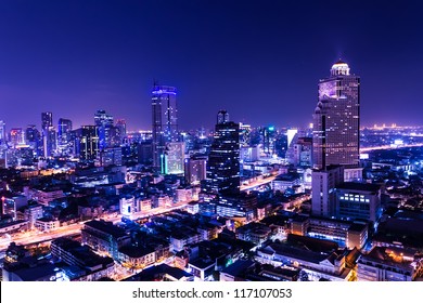 Aerial View Of Bangkok At Twilight Night