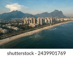 Aerial View of Barra da Tijuca Beach With Condos and Mountains in the Horizon in Rio de Janeiro, Brazil