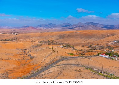 Aerial View Of Barren Landscape At Fuerteventura, Canary Islands, Spain.